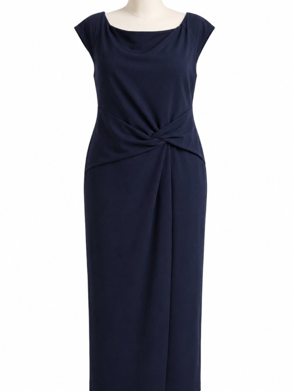 Lauren Ralph Lauren Salan Navy Blue Cowl Neck Twist Waist Midi Dress Size 14 - Picture 2 of 5